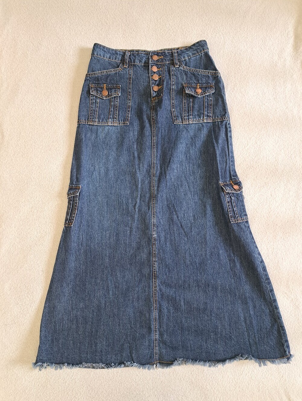 Falmer Heritage Denim A-Line Maxi Skirt in Blue Size Small Cargo Western Prairie
